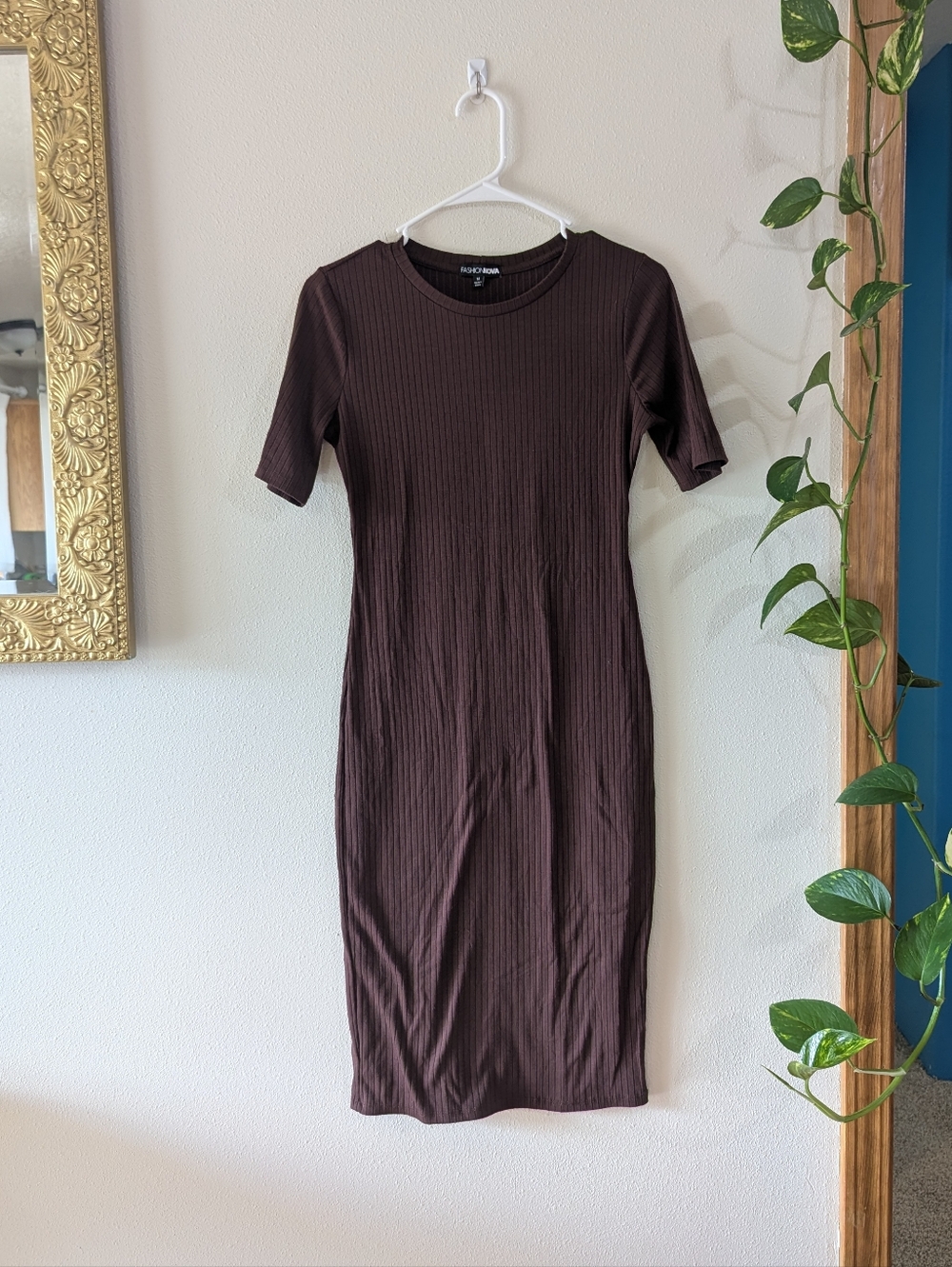 Fashion Nova Ribbed Brown Dress